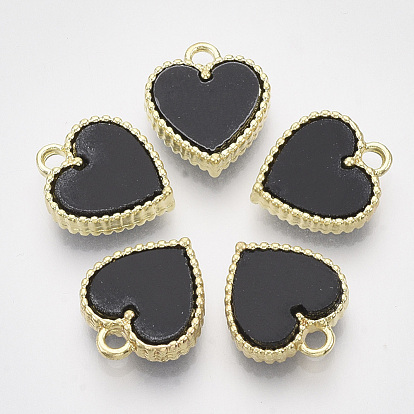 Alloy Pendants, with Double Sided Plastic, Heart, Golden