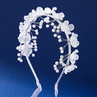 Acrylic Hair Bands, with Imitation Pearl, Flower