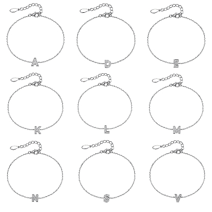 925 Sterling Silver Cable Chain Link Bracelets, Cubic Zirconia Letter Jewelry for Women, Platinum