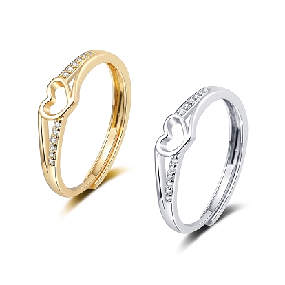 Регулируемые кольца из латуни с микропаве из кубического циркония для женщин, сердце