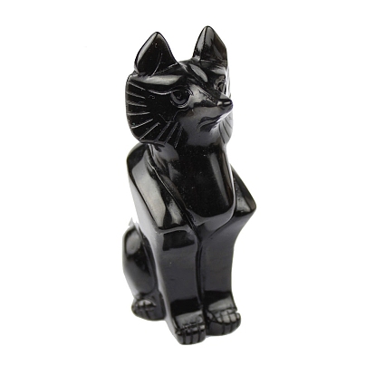 Natural Obsidian Carved Healing Fox Figurines, Reiki Energy Stone Display Decorations