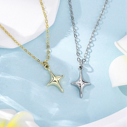2Pcs 2 Colors Star Alloy Pendant Necklaces, Brass Cable Chain Necklaces for Women