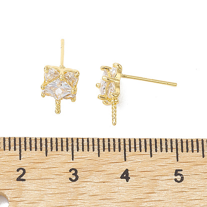 Rack Plating Brass Micro Pave Cubic Zirconia Studs Earrings Fiinding, Square