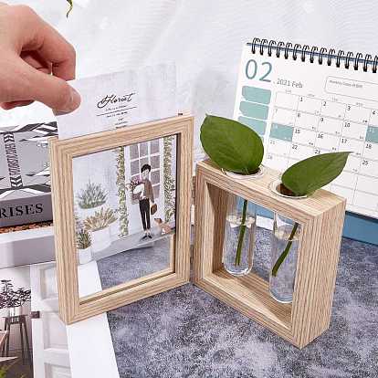 Unfinished Natural Wood Photo Frame Making, with Glass Tube, for Hydroponics Flower, Rectangle