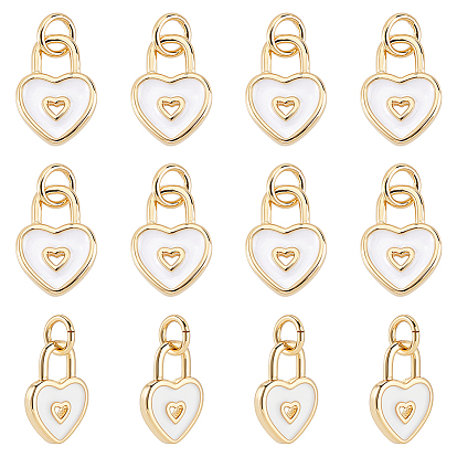 12 кулоны латунные эмалевые шт., без кадмия и без свинца, долговечный, сердце замок, реальный 18 k позолоченный