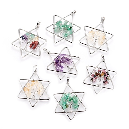 Natural Gemstone Big Pendants, with Brass Findings, Star