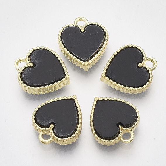 Alloy Pendants, with Double Sided Plastic, Heart, Golden