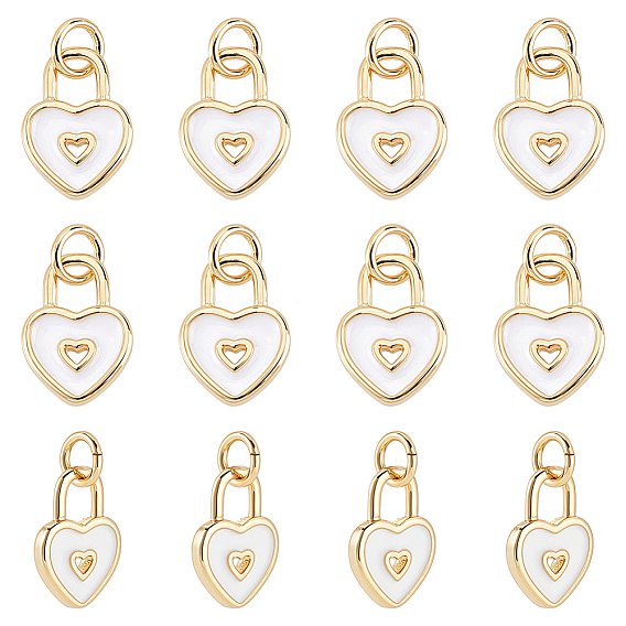 12 кулоны латунные эмалевые шт., без кадмия и без свинца, долговечный, сердце замок, реальный 18 k позолоченный
