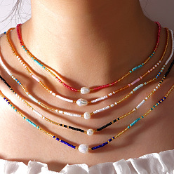 Женское плетеное ожерелье из жемчуга миюки и натурального пресноводного жемчуга