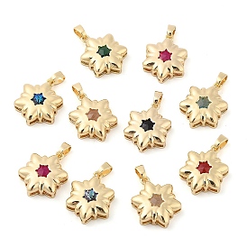 Rack Plating Brass Pendants, Flower Shaped Glass Charms, Long-Lasting Plated, Cadmium Free & Lead Free, Real 18K Gold Plated