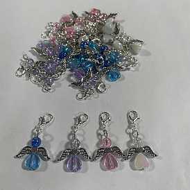 32 piezas 4 colores ángel acrílico transparente con decoraciones colgantes de aleación, con cierre de langosta, plata antigua