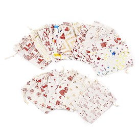 Сумка из хлопчатобумажной ткани с рождественской тематикой, шнурок сумки, для рождественской вечеринки закуски подарочные украшения