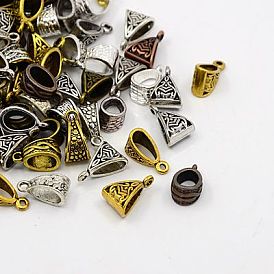 Tibetan Style Tube Bails, Loop Bails, Bail Beads, Triangle, 14~15x7~10x6.5~9mm, Hole: 1.5mm, Inner Diameter: 2.5mm