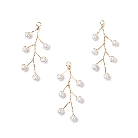 Подвески из медной проволоки с ракушками и жемчугом, лист прелести, белые