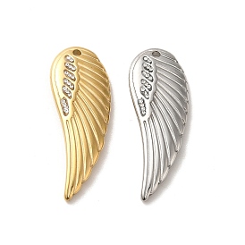 304 Stainless Steel Pendants, with Crystal Rhinestone, Wing Charm