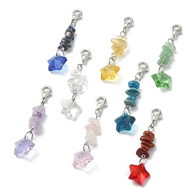 Gemstone Chip Beaded Pendant Decorations Sets, with Star Transparent Glass Beads, Alloy Lobster Claw Clasps