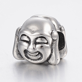 304 Stainless Steel European Beads, Large Hole Beads, Buddha