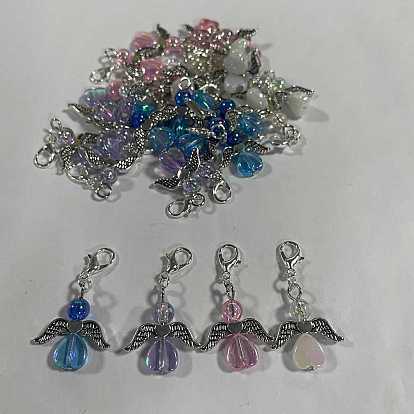 32 piezas 4 colores ángel acrílico transparente con decoraciones colgantes de aleación, con cierre de langosta, plata antigua