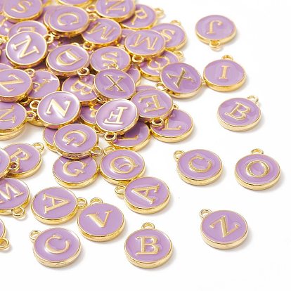 Golden Plated Alloy Enamel Charms, Cadmium Free & Lead Free, Enamelled Sequins, Flat Round with Random Mixed Letters