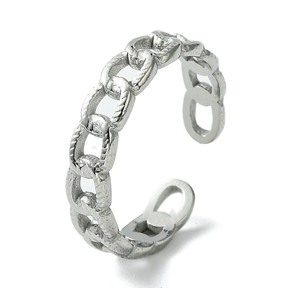 304 Stainless Steel Open Cuff Ring, Hollow Curb Chains Shape