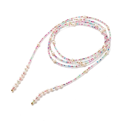 Natural Pearl & Glass Seed Beaded Rope Knot Multi Layered Necklace for Women