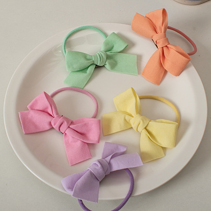 Cute Cream-colored Bow Hair Ties for Girls, Soft and Sweet Ponytail Holders