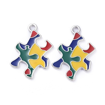 Pendentifs en alliage d'émail, puzzle de l'autisme infantile, colorées