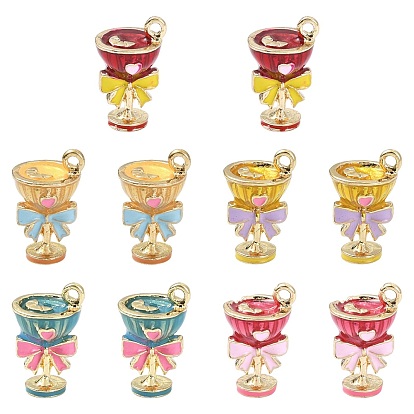 10 шт 5 цвета сплава эмалевые подвески, чашка с бантиком, золотые