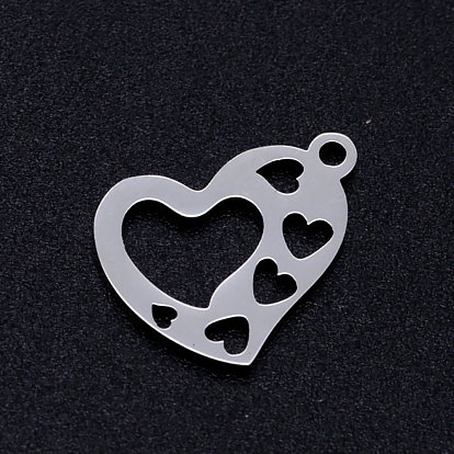 201 Stainless Steel Open Pendants, Hollow Heart with Heart