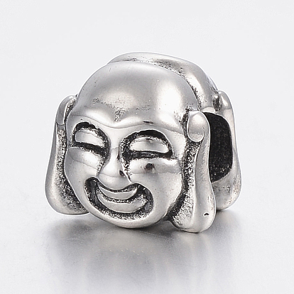 304 Stainless Steel European Beads, Large Hole Beads, Buddha