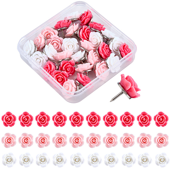 30шт 3цвета цветок смола канцелярские кнопки, с платиновым тон железа контактный