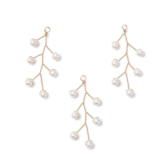 Подвески из медной проволоки с ракушками и жемчугом, лист прелести, белые