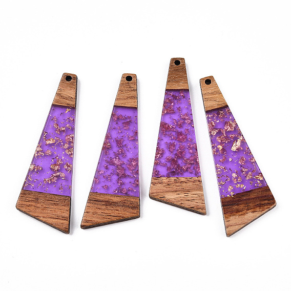 Большие подвески из прозрачной смолы и орехового дерева, золотой фольгой, четырехугольное очарование