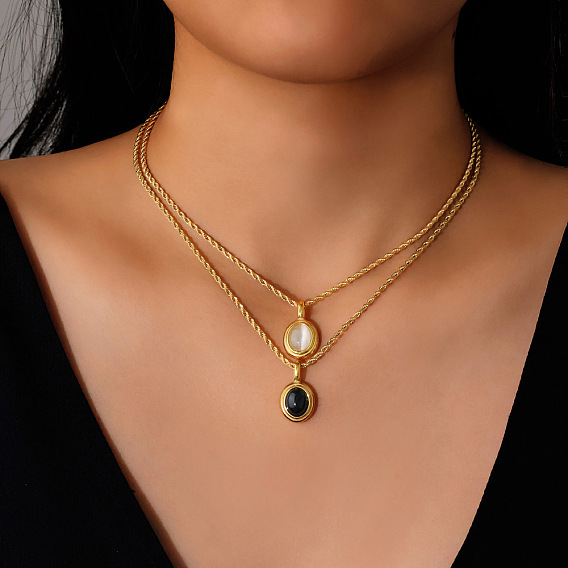 304 Женские ожерелья из нержавеющей стали с овальным кулоном «кошачий глаз», реальный 18 k позолоченный