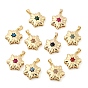 Rack Plating Brass Pendants, Flower Shaped Glass Charms, Long-Lasting Plated, Cadmium Free & Lead Free, Real 18K Gold Plated