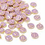 Golden Plated Alloy Enamel Charms, Cadmium Free & Lead Free, Enamelled Sequins, Flat Round with Random Mixed Letters