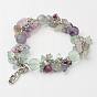 Gemstone Bracelets, with Natural Fluorite Bead, Gravel and Brass Hand