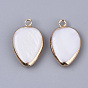 Edge Plated Freshwater Shell Pendants, for DIY Jewelry Making, with Golden Plated Brass Loops and Half Drilled, Teardrop