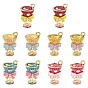 10Pcs 5 Colors Alloy Enamel Pendants, Cup with Bowknot, Golden