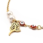CCB Pearl & Enamel Evil Eye Beaded Link Anklet, Golden 304 Stainless Steel Charms Anklet for Women