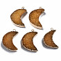 Natural Druzy Agate Pendants, Dyed, with Golden Plated Brass Edge and Loop, Moon