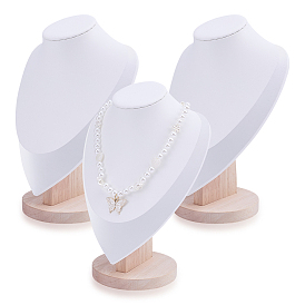 Bust Shaped PU Leather Necklaces Display Stands, with Wood Base