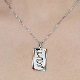 201 Stainless Steel Hollow Tarot Card Pendant Necklace