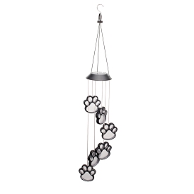 LED Solar Powered Paw Print Wind Chime, Waterproof, with Resin and Iron Findings, for Outdoor, Garden, Yard, Festival Decoration, Pet Theme
