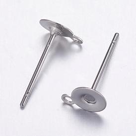 304 Stainless Steel Stud Earrings Findings, with Loop