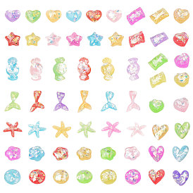 SUNNYCLUE Opaque Resin Cabochons, with Shell Chip, Heart & Candy & Stars Rainbow & Half Round & Flower & Star & Mermaid Tail & Starfish/Sea Stars