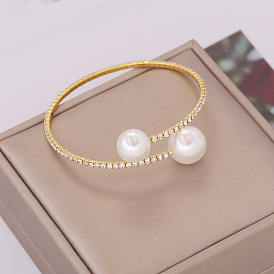 Fashionable Pearl Water Diamond Elastic Bracelet for Women