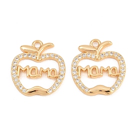 Подвески из латуни с микро паве ко Дню матери, прозрачные подвески с кубическим цирконием, без никеля , яблоко с подвесками «Мама»