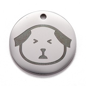Stainless Steel Pendants, Manual Polishing, Flat Round with Dog