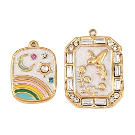 304 подвески из нержавеющей стали, прямоугольник амулеты, с эмалью и горный хрусталь